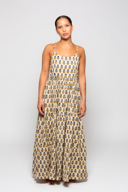 Linen Mae Dress Rustic Olive Block