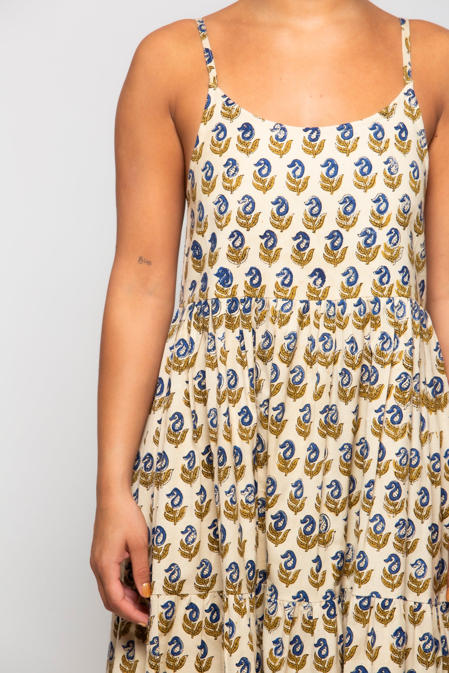 Linen Mae Dress Rustic Olive Block