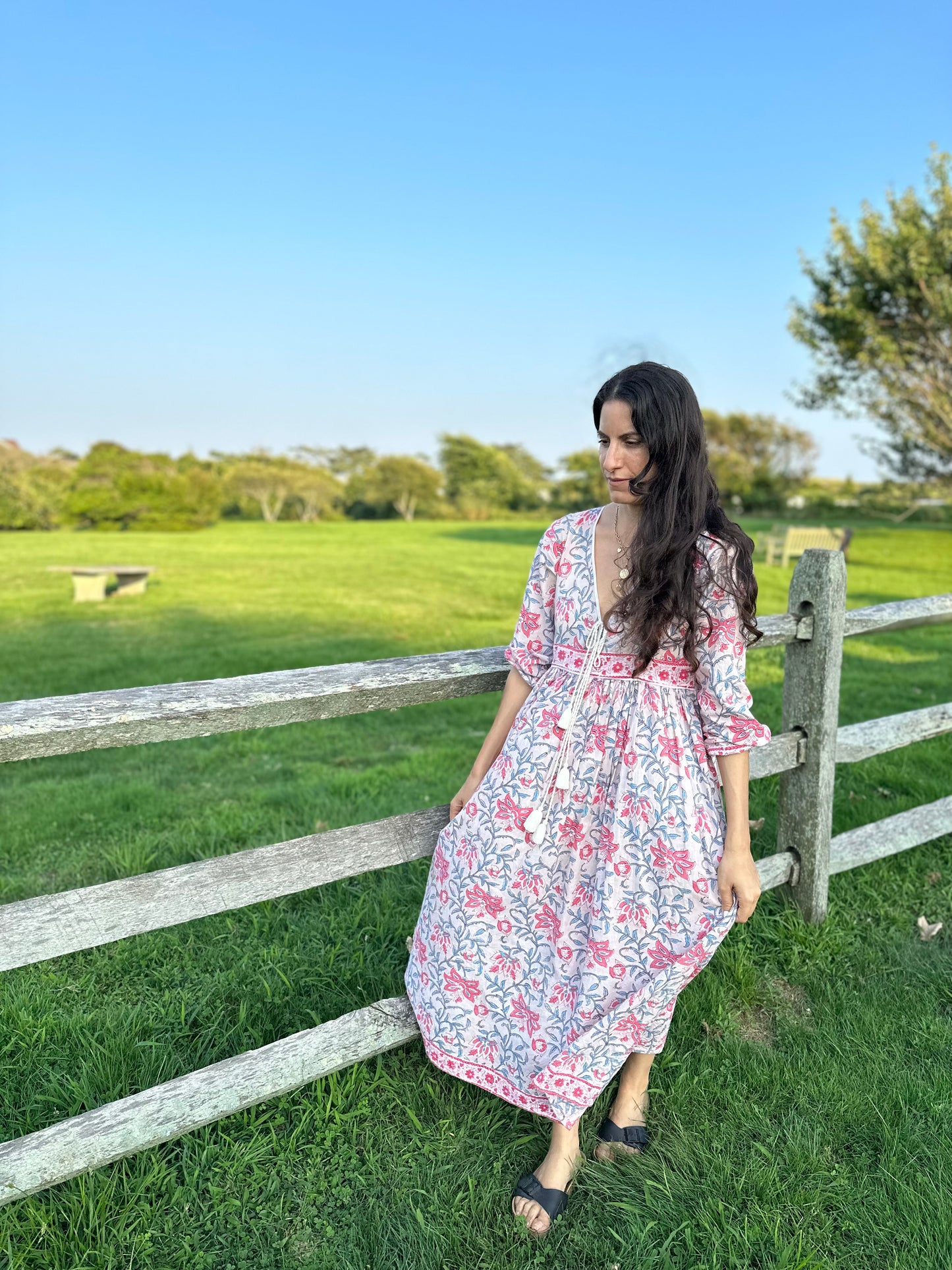 The Organic Raya Gown Fawn Garden Block