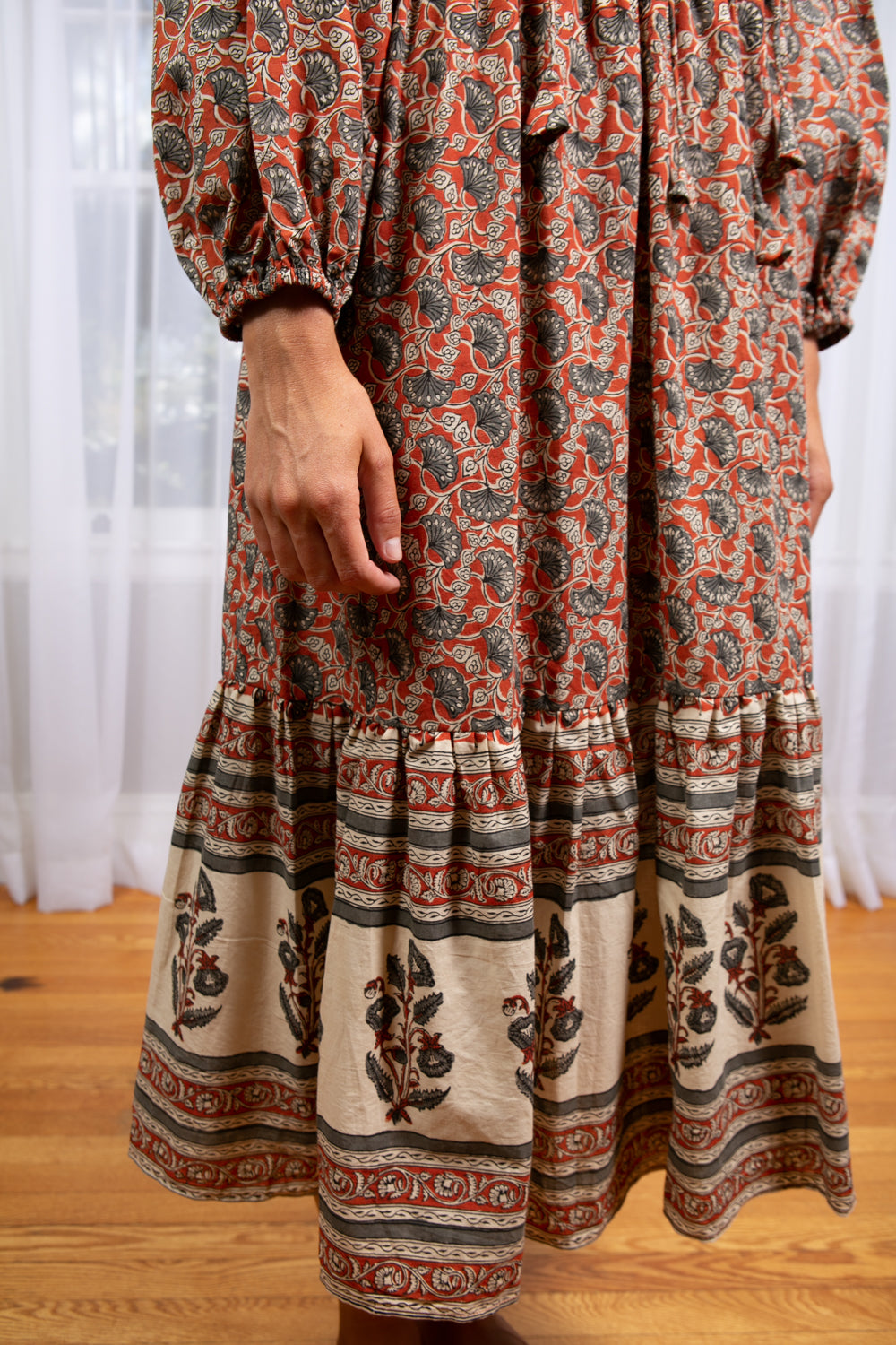 The Organic Filomena Boho Dress/Brick Floral Block
