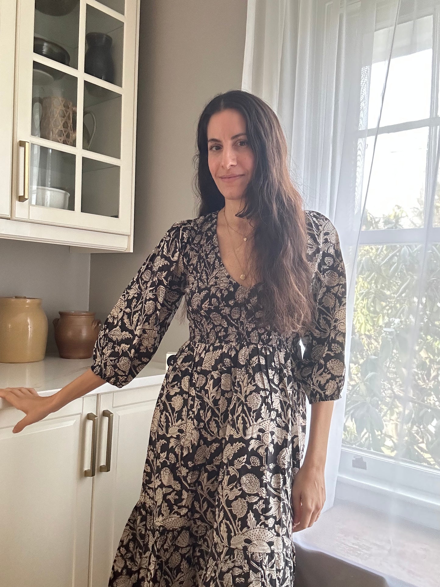 Isaura Midi Dress Sable Garden Block