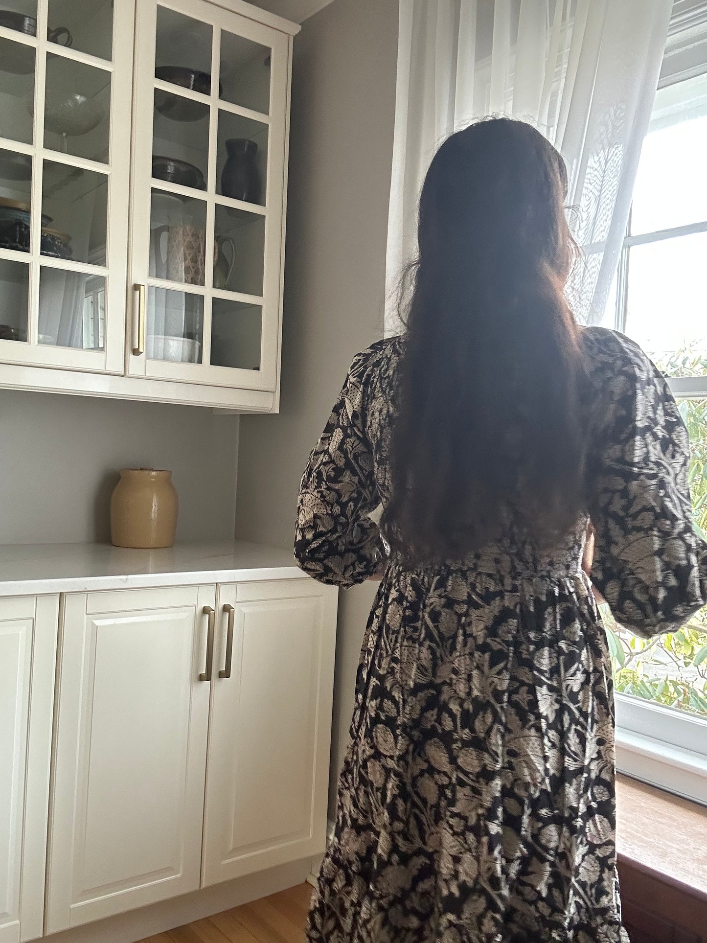 Isaura Midi Dress Sable Garden Block