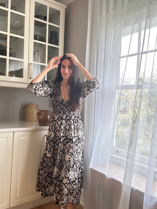 Isaura Midi Dress Sable Garden Block