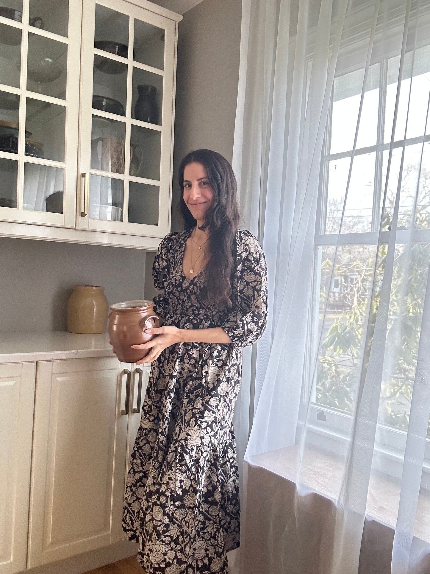 Isaura Midi Dress Sable Garden Block