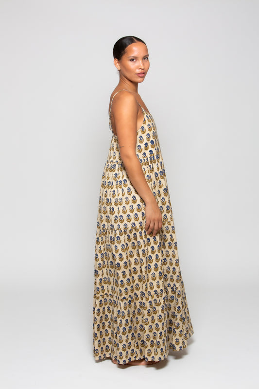 Linen Mae Dress Rustic Olive Block