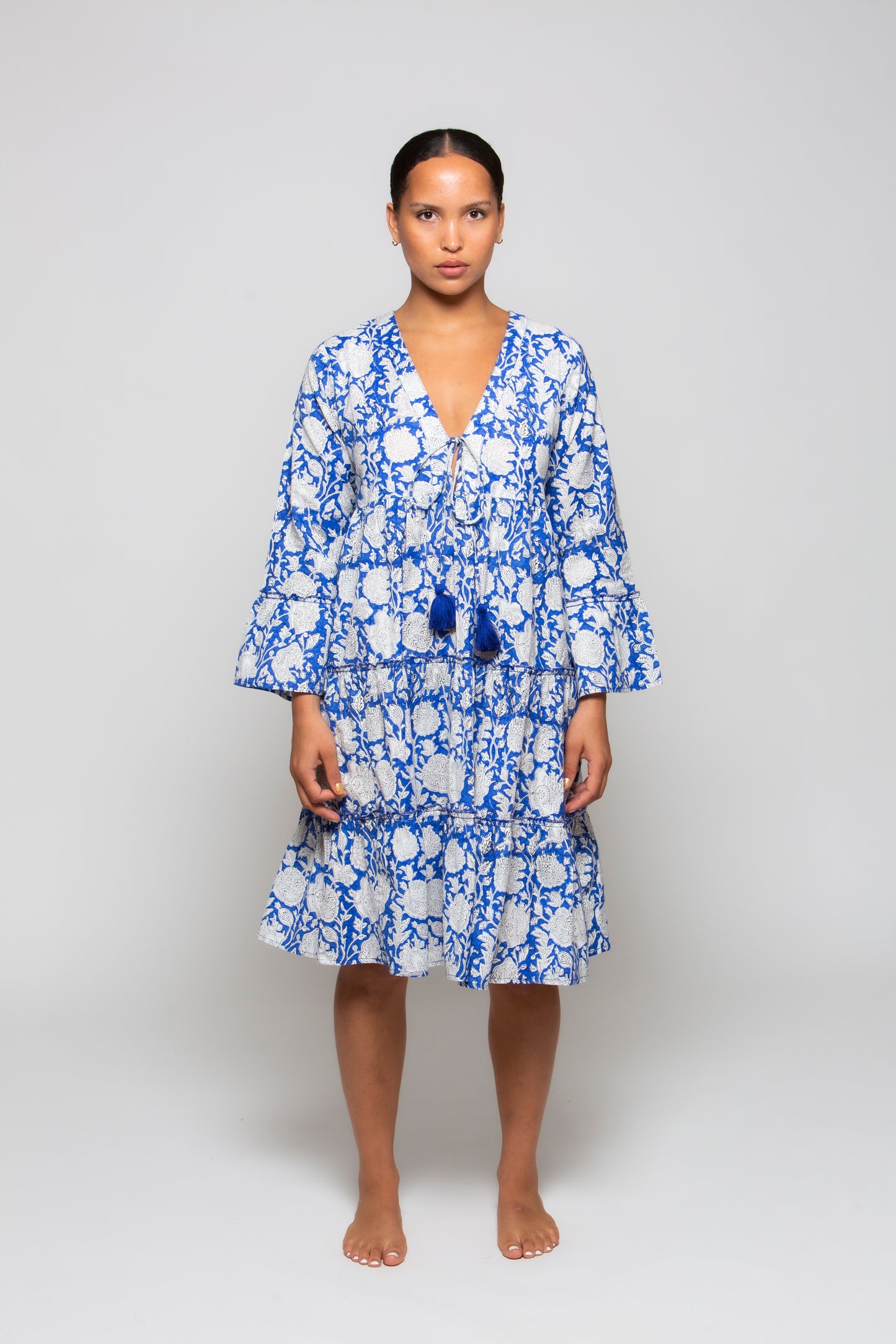 The Linen Luna Dress Versillia Blue Block