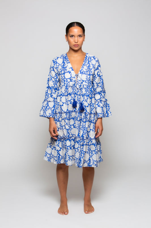 The Linen Luna Dress Versillia Blue Block