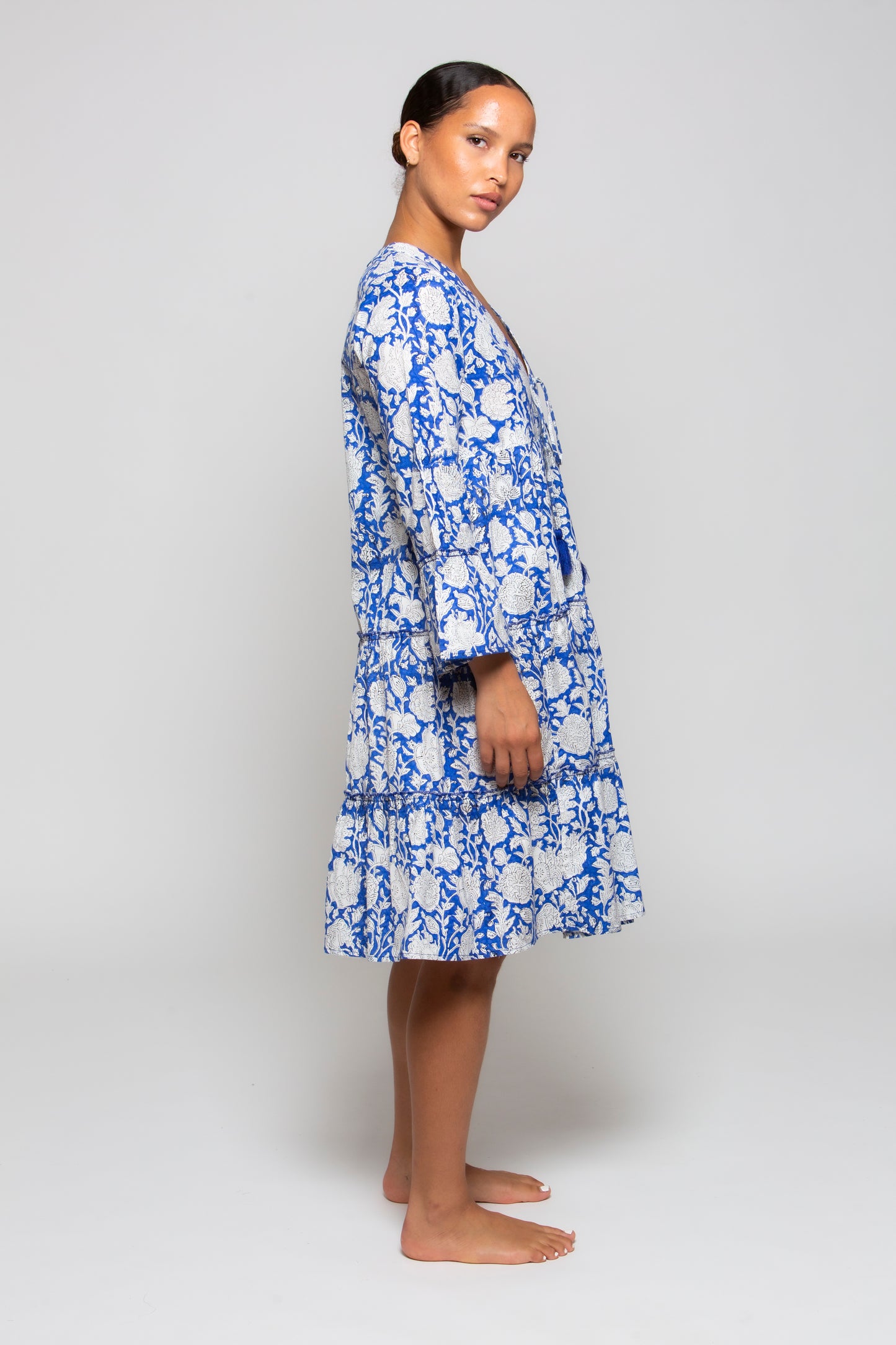 The Linen Luna Dress Versillia Blue Block