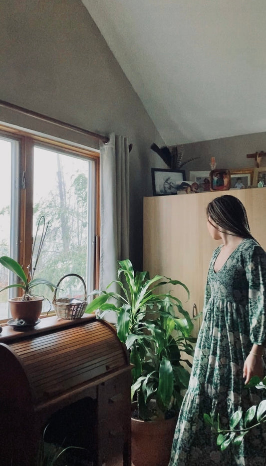 The Isaura Dress Evergreen Block - Hand Block Print Dress